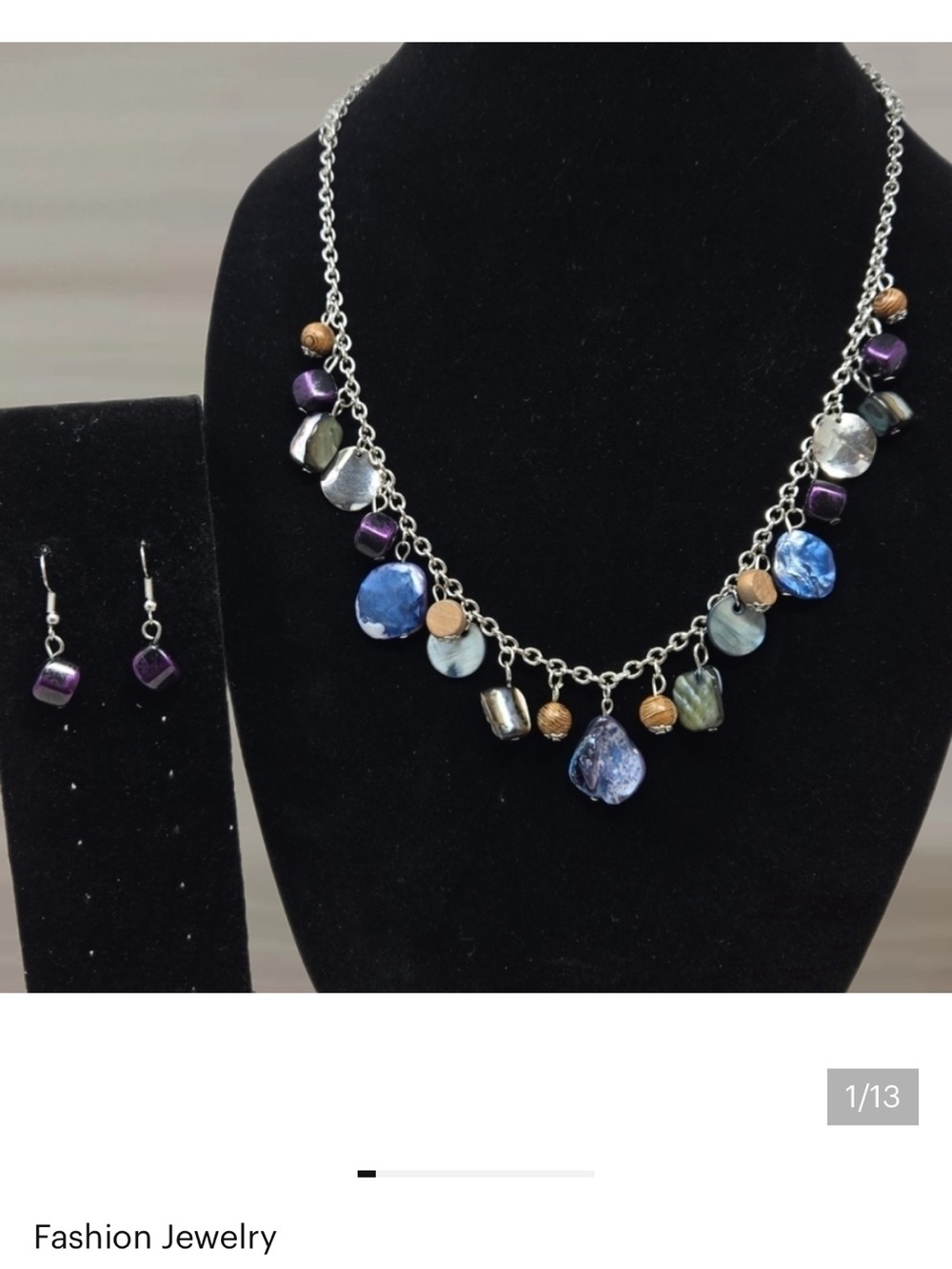 Beautiful Womens Dangle Necklace-Matching Earrings Silver Tone Adjustable Chain
